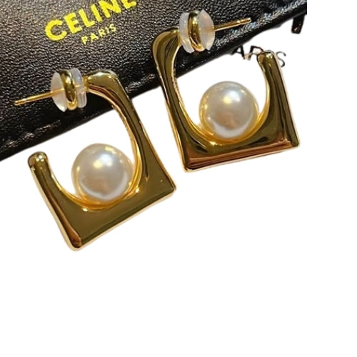 Dior | Golden Pearl Hoop Earrings