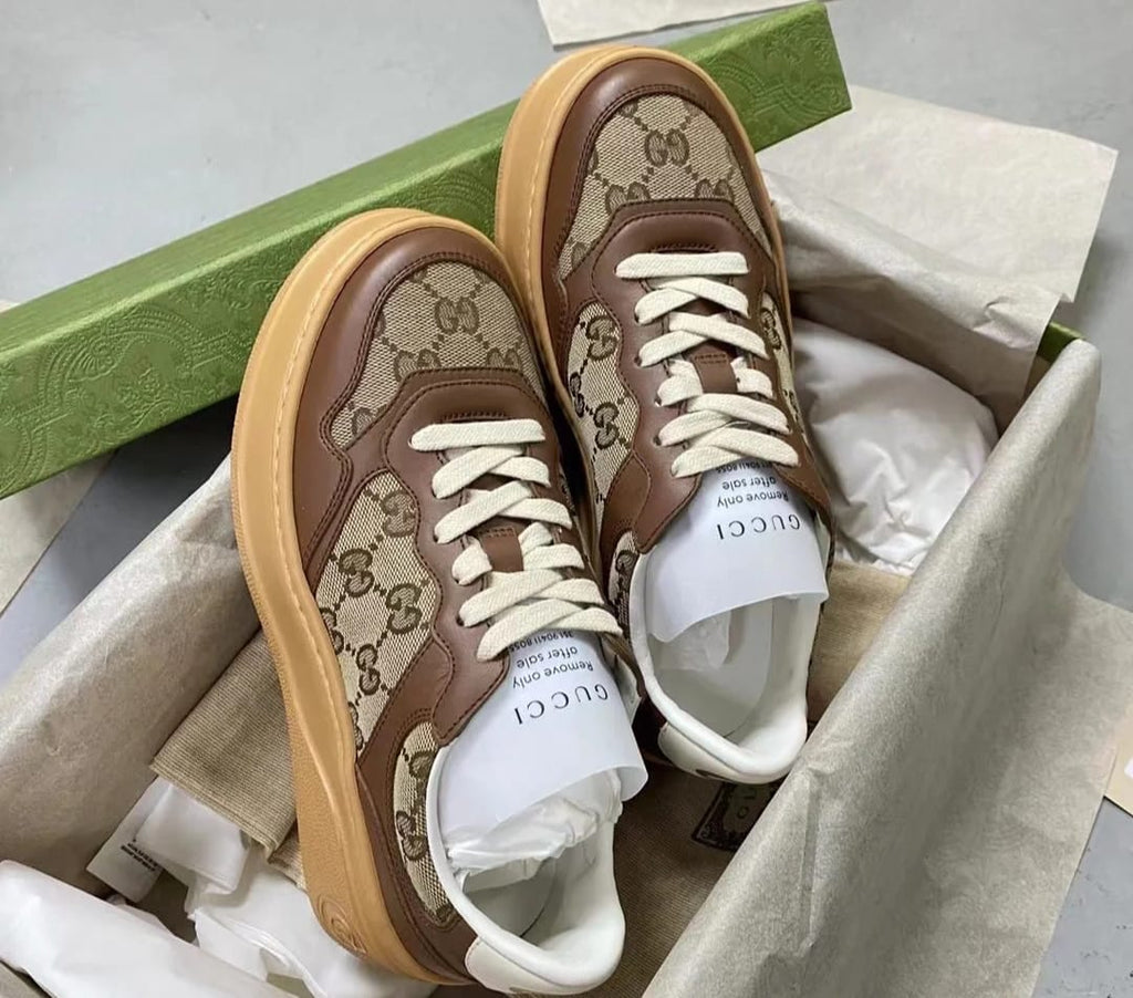 GUCCI GG Canvas leather-trimmed sneakers