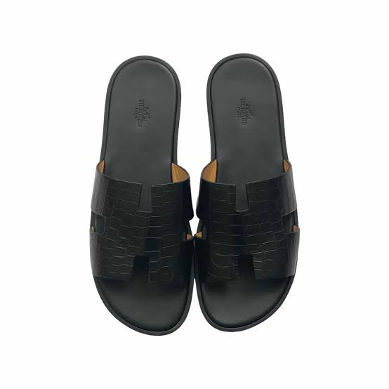Hermes Izmir Croco Black Sandals
